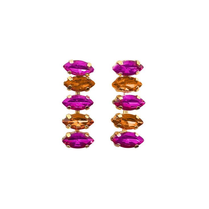 Orecchini Placcati Oro 24K Con Pietre Fucsia E Arancioni - Themis25