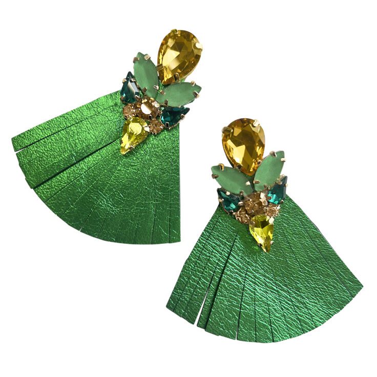 Orecchini Con Frangia Verde E Pietre Gialle Verdi Giallo Lime E Oro - Vo71