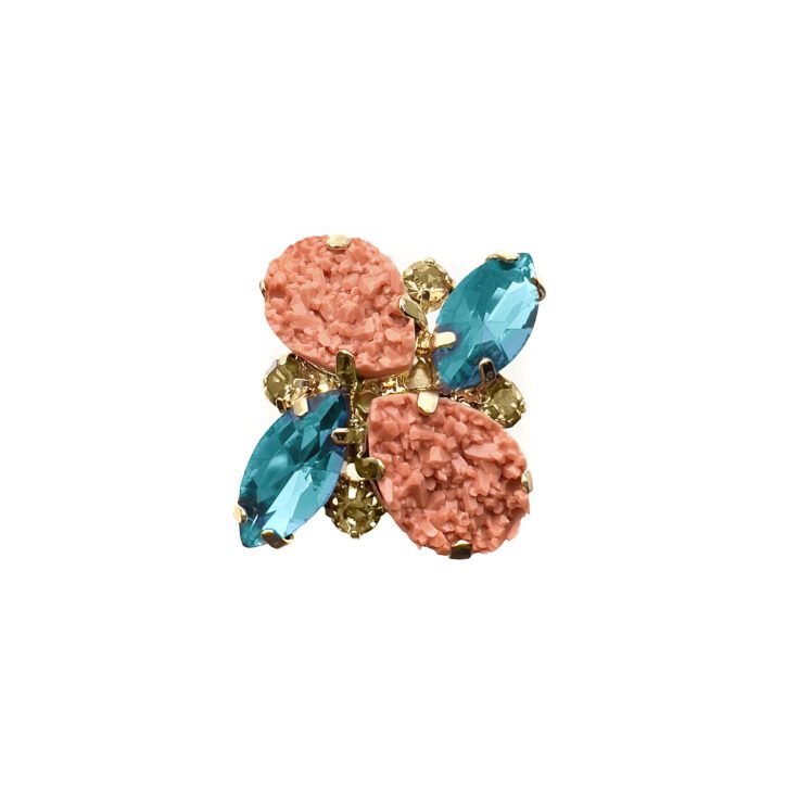 Anello Con Pietre Turchesi E Corallo Rosa - Mare3