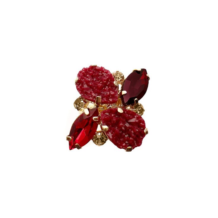 Anello Con Pietre Rosse Bordeaux E Corallo Rosso - Mare10
