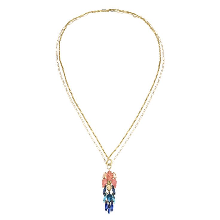 Collana Con Pietre Turchesi Blu Elettrico Oro Blu E Corallo Rosa - Mare13
