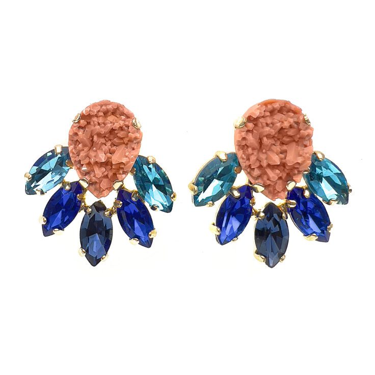 Orecchini Con Pietre Turchesi Blu Elettrico Blu E Corallo Rosa - Mare12