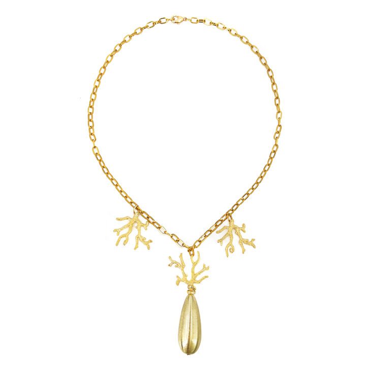 Collana Con Coralli Placcati Oro 14K E Pendente Oro - Mare16
