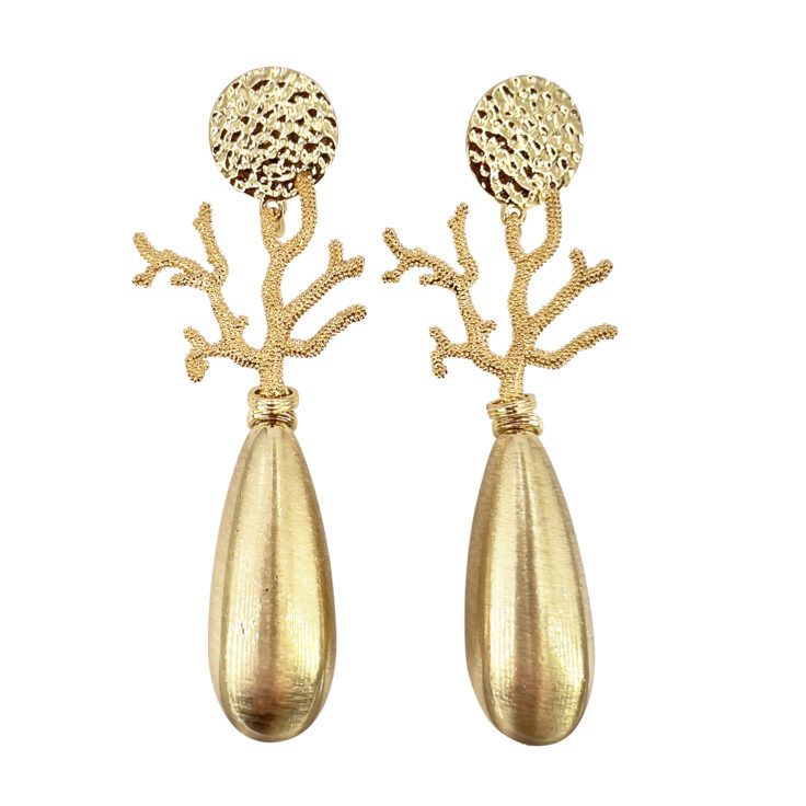 Orecchini Con Corallo Placcato Oro 14K E Pendente Oro - Mare17