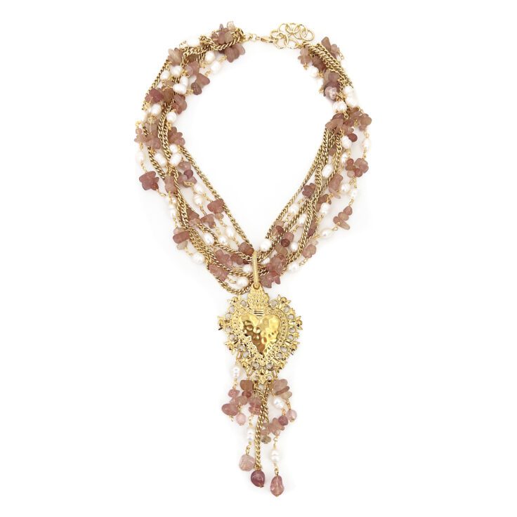 Collana Con Pietre Naturali E Cuore Sacro Oro - Mare22