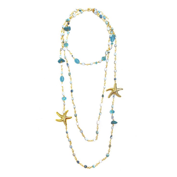 Collana Con Coralli Pietre E Stelle Marine Oro - Mare20