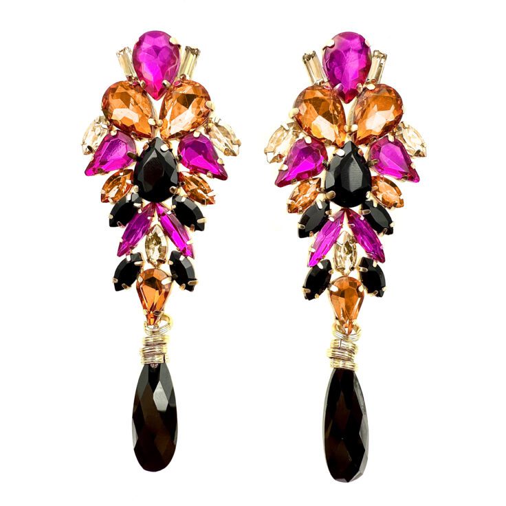 Orecchini Con Pietre Nere Fucsia Arancioni E Oro - Amsterdam17