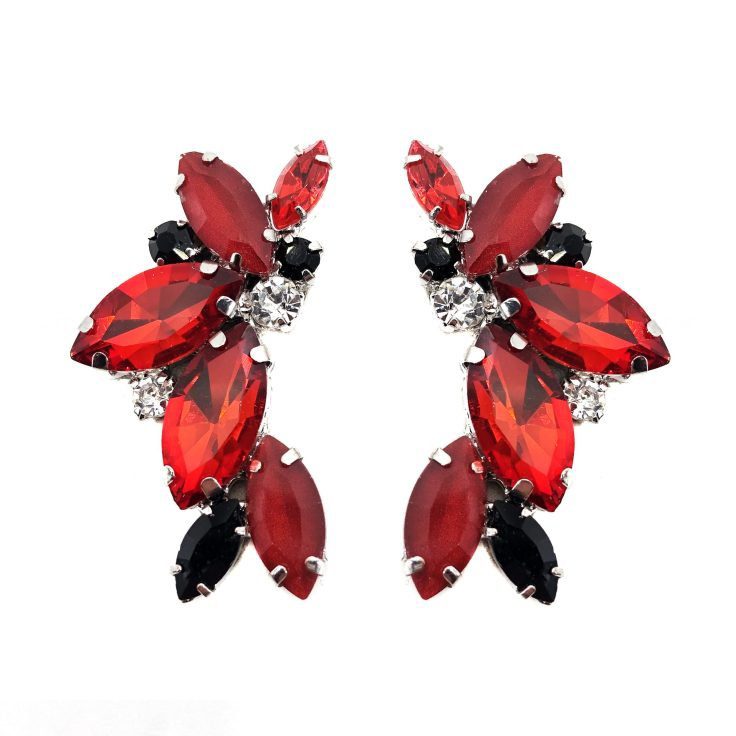 Orecchini Con Pietre Rosse E Nere - Cl343