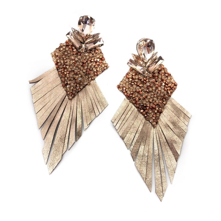 Orecchini Con Frangia Oro Rosa E Micro Cristalli - F0178