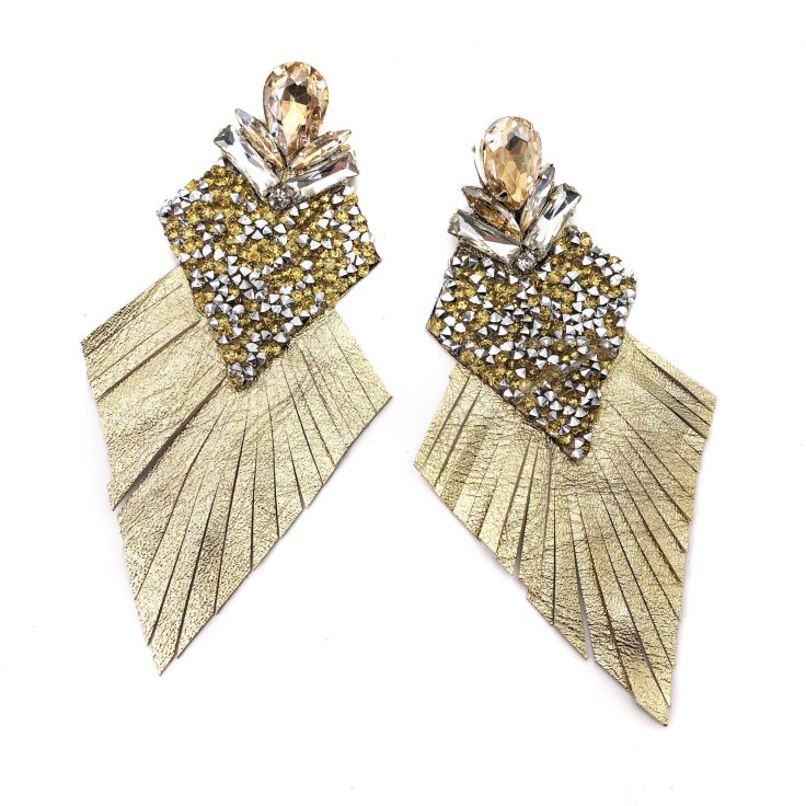 Orecchini Con Frangia Oro E Micro Cristalli - F0179