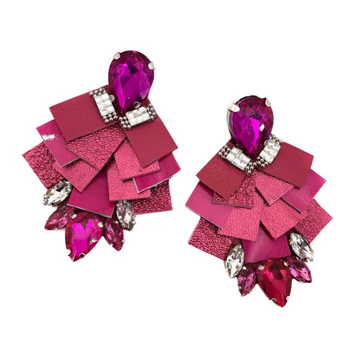 Orecchini A Lobo Con Mosaico In Pelle Fucsia - Mp030