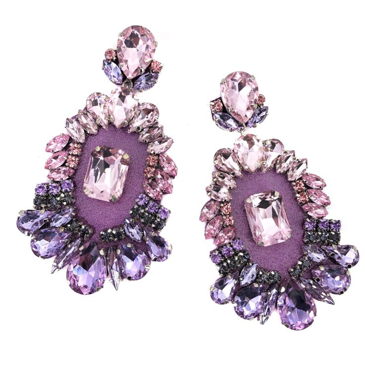 Orecchini Con Pietre Rosa Glicine E Pelle Glitterata - Cp163