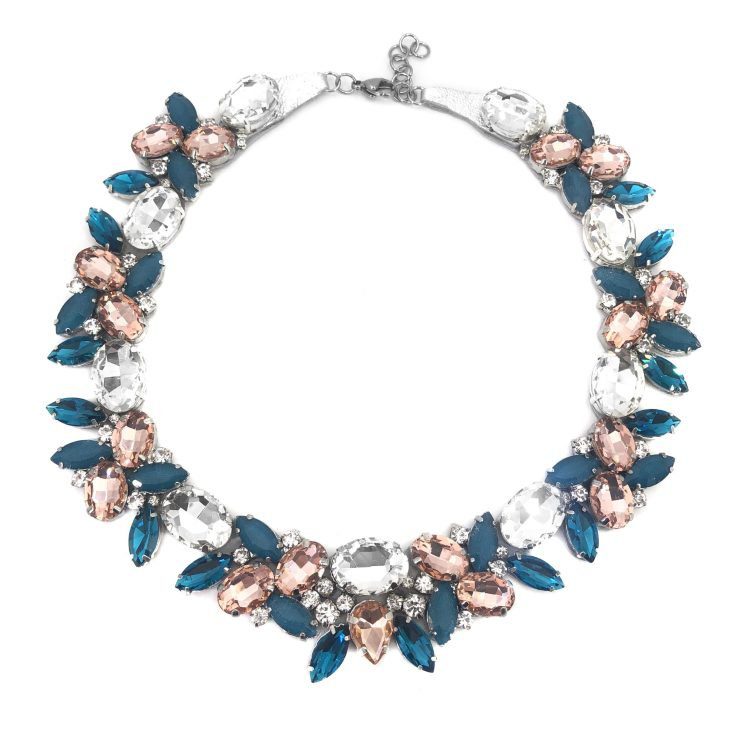 Collana Con Pietre Azzurre Crystal E Rosa - Nkl091