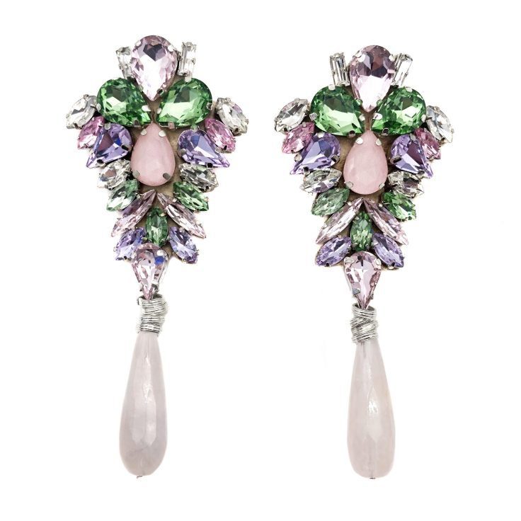Orecchini Con Pietre E Pendente Rosa - Cp173