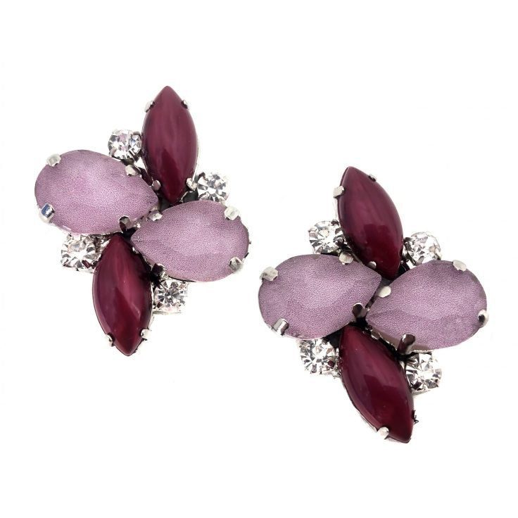 Orecchini A Lobo Con Pietre Crystal Lilla E Malva - Cl398