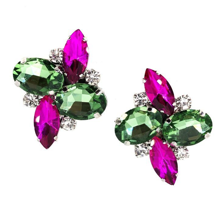 Orecchini A Lobo Con Pietre Fucsia E Verdi - Cl391