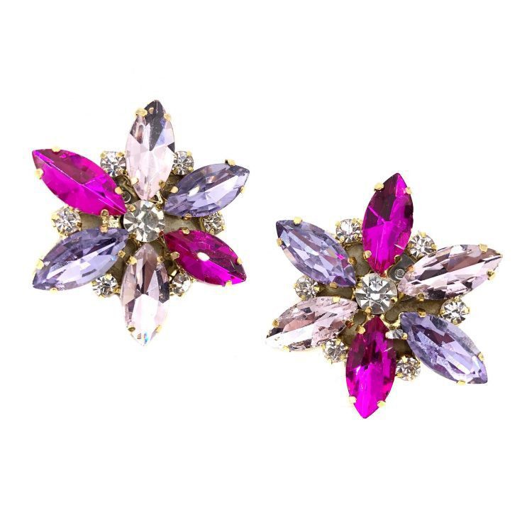 Orecchini A Lobo Con Pietre Crystal Ametista Fucsia E Rosa - Cl403