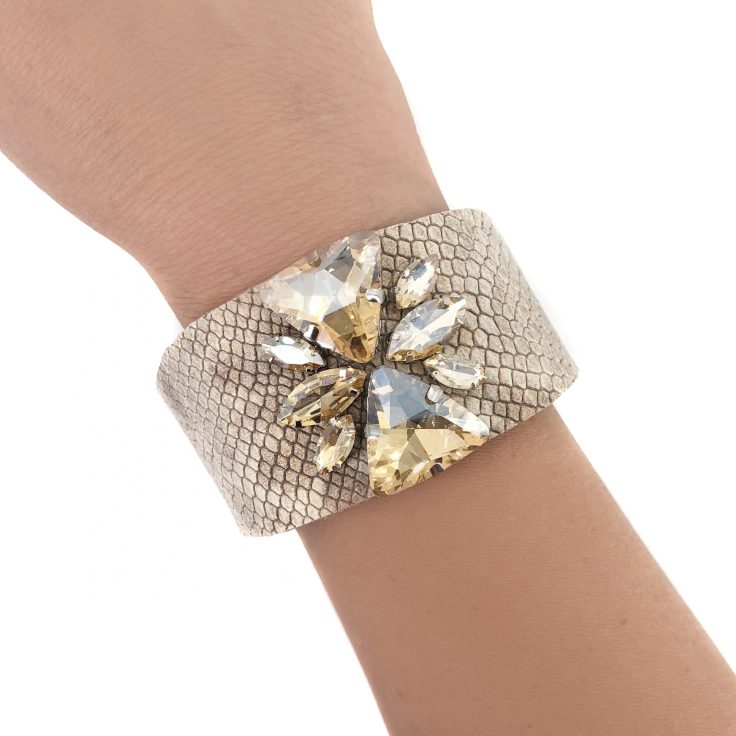 Bracciale In Pelle Pitonata Con Pietre Oro E Crystal - Brc76