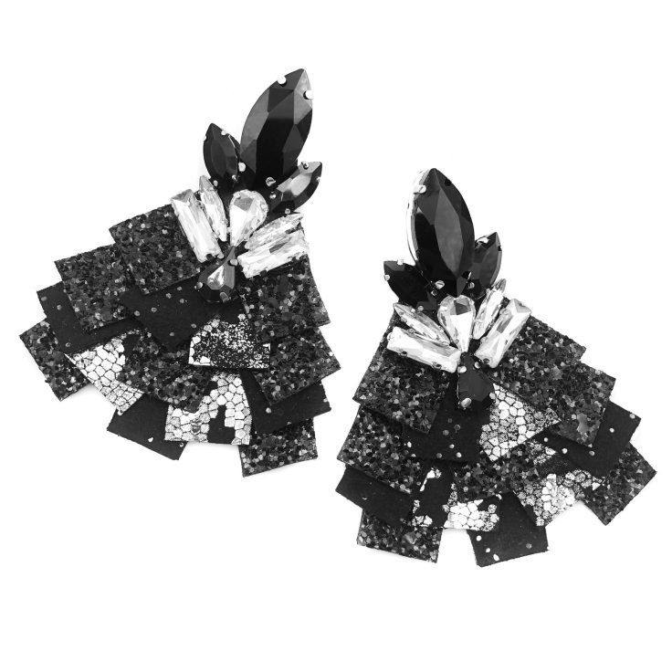 Orecchini Mosaico In Pelle Nera - Mp029