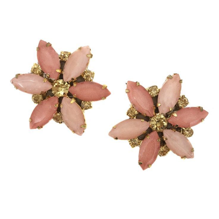 Orecchini A Lobo Con Pietre Oro Pesca E Rosa Cipria- Cl401