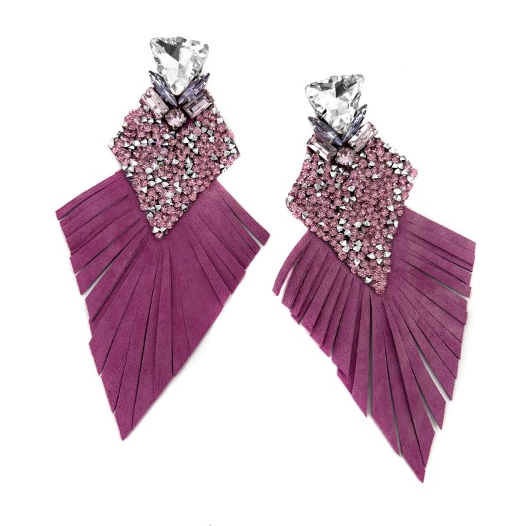 Orecchini Con Frangia In Camoscio Rosa E Micro Cristalli - F0198