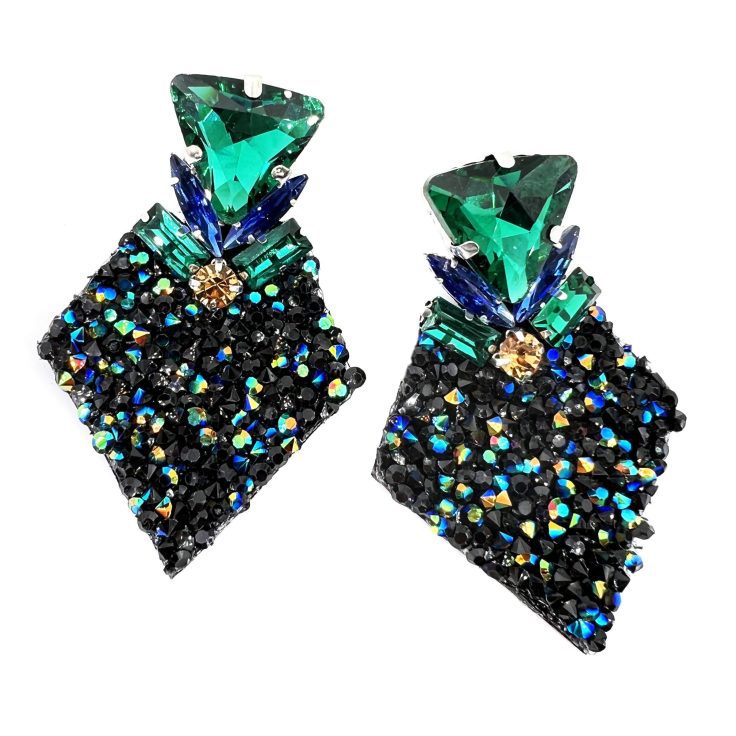 Orecchini Con Pavé Di Microcristalli E Pietre Verdi Blu E Nere - Cl443