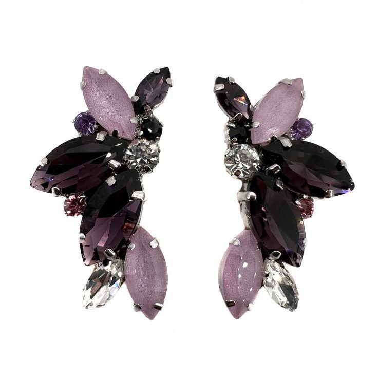 Orecchini Con Pietre Rosa Antico E Viola Scuro - Cl428