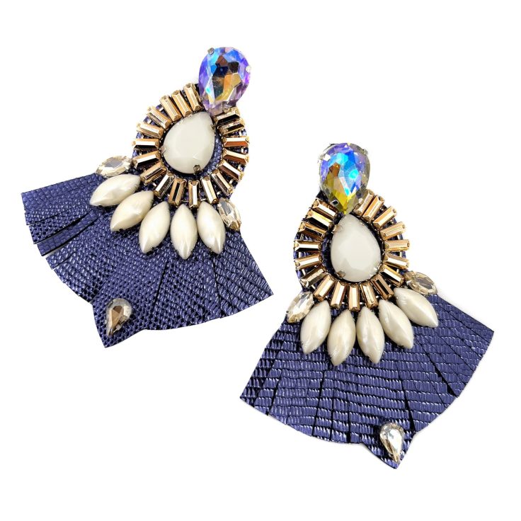 Orecchini Con Frangia In Pelle E Pietre Multicolor - V031