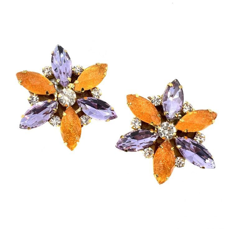 Orecchini Con Pietre Viola E Arancione - Cl479