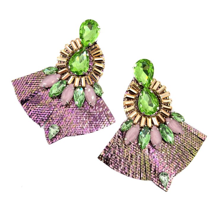 Orecchini Con Frangia Rosa E Verde - Vo33