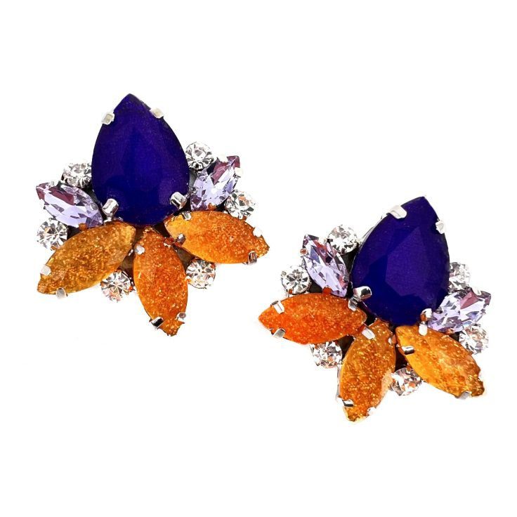 Orecchini Con Pietre Arancione E Viola - Cl532