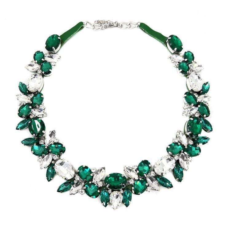 Collana Con Pietre Verde Smeraldo E Crystal - Cod.nkl112