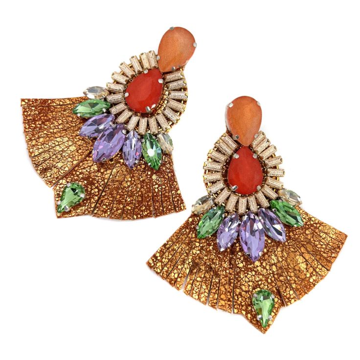 Orecchini Con Frangia Arancione Viola E Verde - Vo35