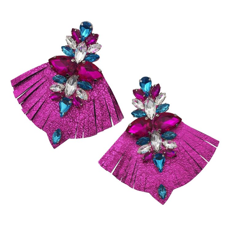 Orecchini Con Frangia Fucsia E Turchese - Vo36