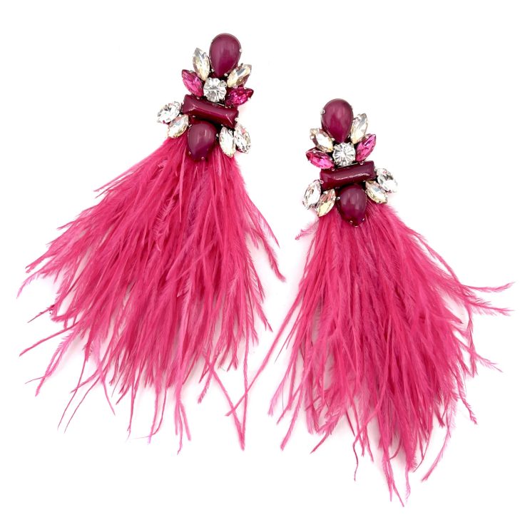 Orecchini Con Pietre E Piume Rosso Ciliegia - Cl590