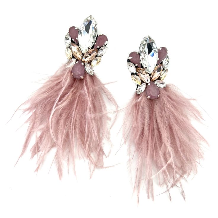 Orecchini Con Pietre E Piume Rosa Antico Scuro - Cl597