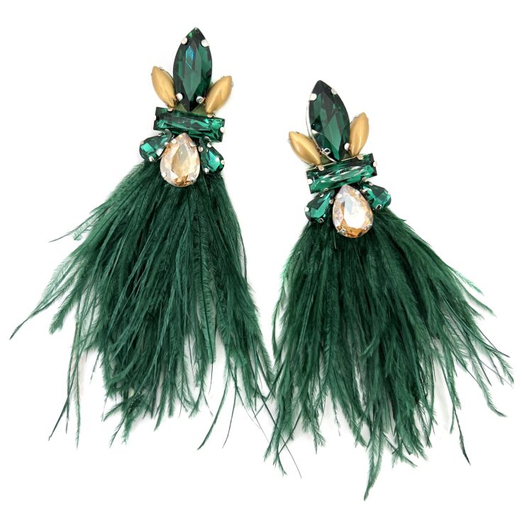 Orecchini Con Pietre E Piume Verde Scuro - Cl600