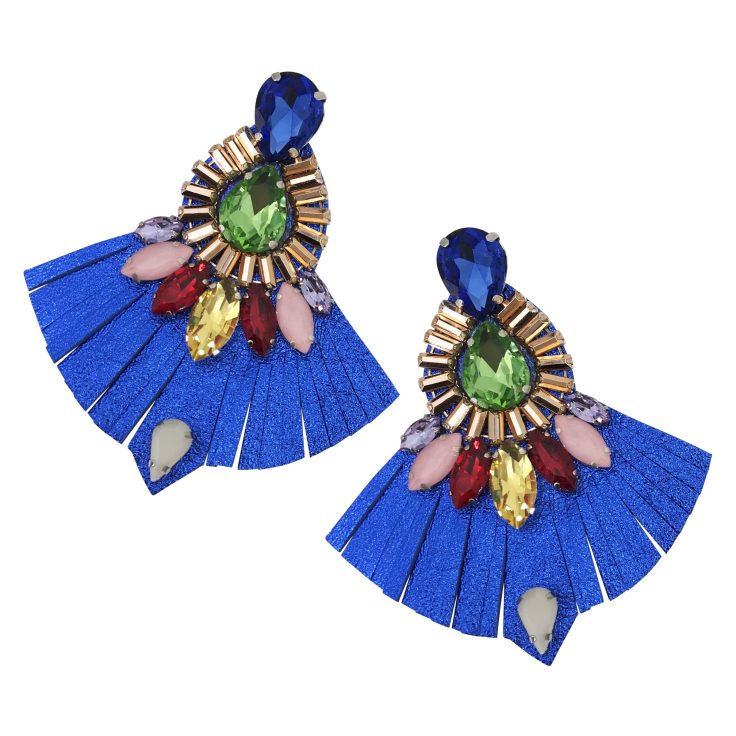 Orecchini Con Frangia Blu E Pietre Multicolor - Vo38
