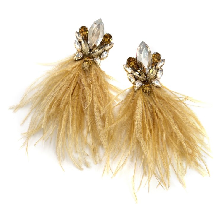 Orecchini Con Pietre E Piume Oro- Cp192