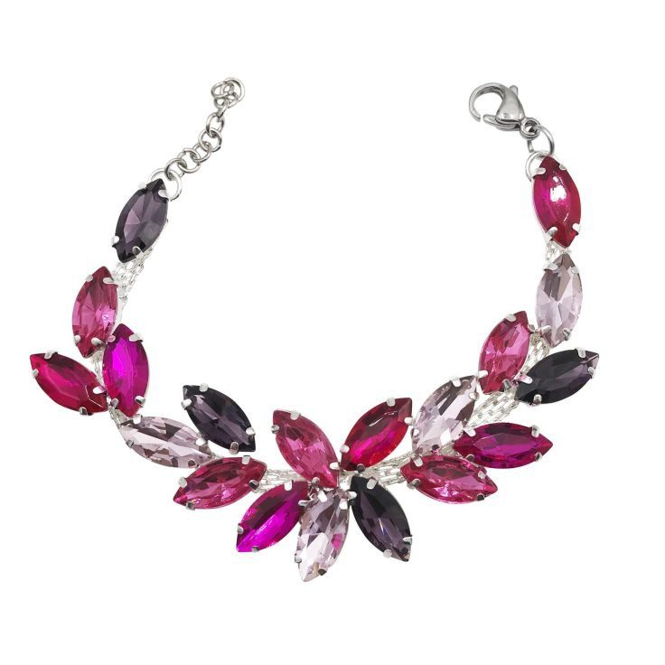 Bracciale Con Pietre Fucsia Rosa E Viola Scuro - Brc108