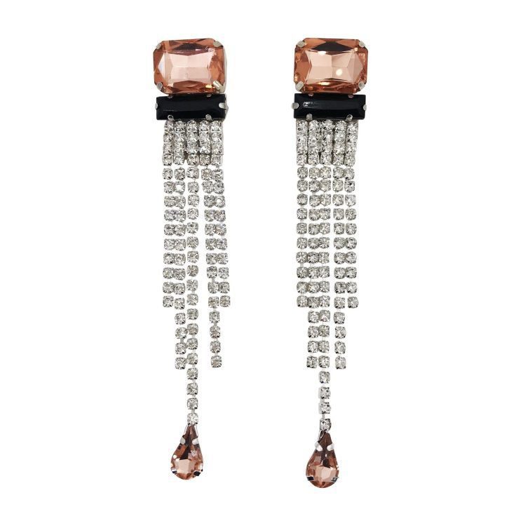 Orecchini Con Pietre Cipria E Strass Pendenti - Cl649