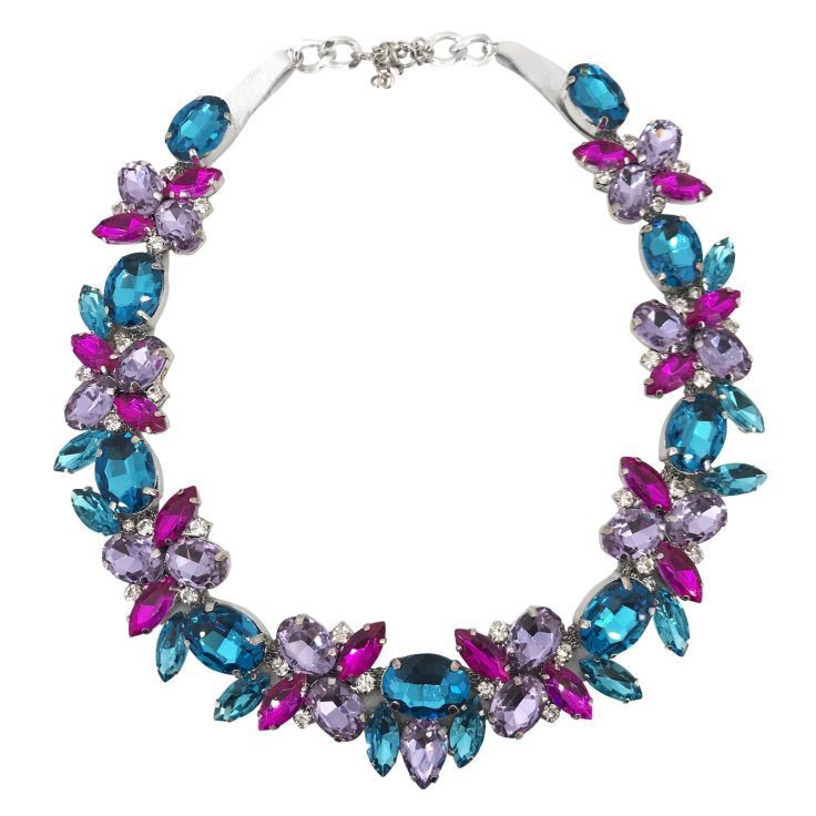 Collana Con Pietre Turchese Fucsia E Viola - Cod.nkl125
