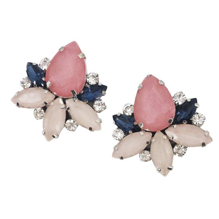 Orecchini Con Pietre Rosa Cipria E Blu - Cl672