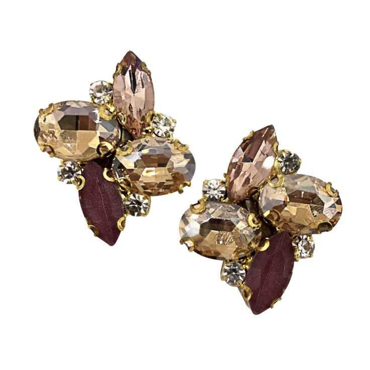 Orecchini Con Pietre Oro Cipria E Marsala - Cl709