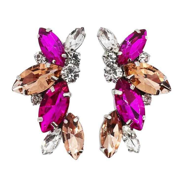 Orecchini Con Pietre Cipria Fucsia E Crystal - Cl743