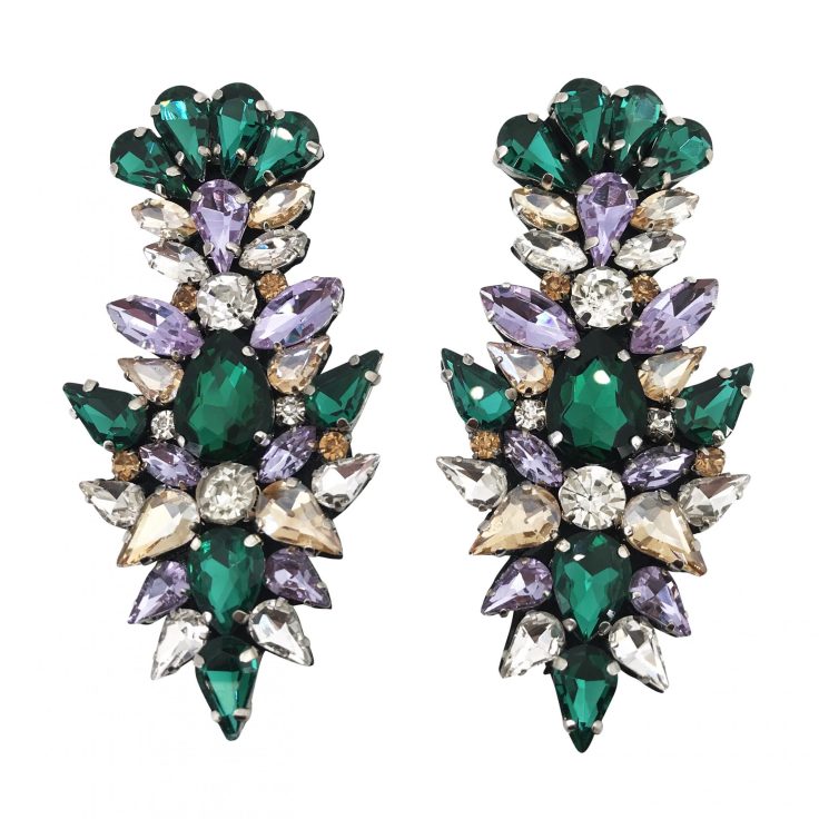 Orecchini Con Pietre Viola Verde E Oro  - Cl722