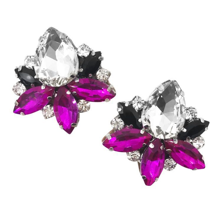 Orecchini Con Pietre Fucsia E Nere - Cl697