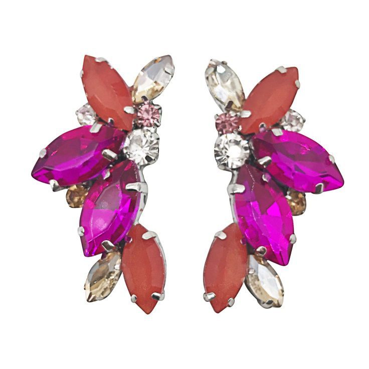 Orecchini Con Pietre Fucsia E Arancione  - Cl716