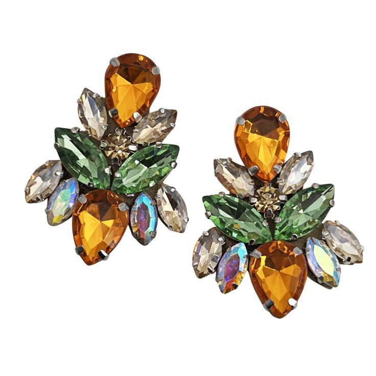 Orecchini Con Pietre Arancioni E Verdi - Cl794