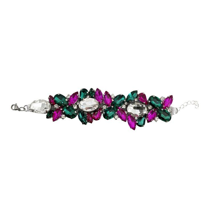 Bracciale Con Pietre Verde Smeraldo Fucsia E Crystal - Brc166